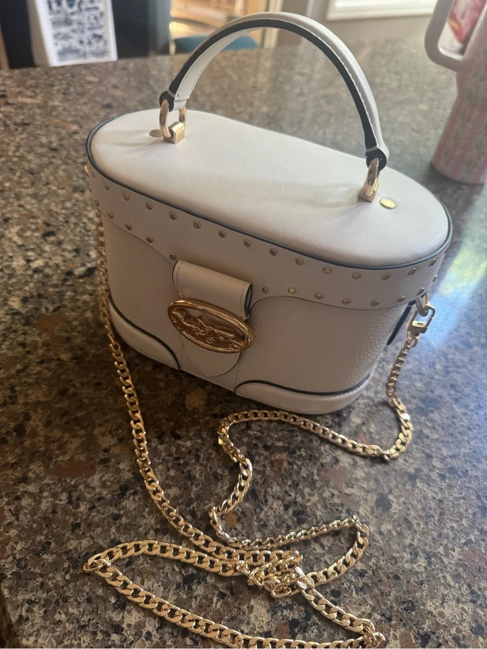 Coach Georgie Gem White Leather Top-Handle Bag with Gold Accent - Picture 8 of 8
